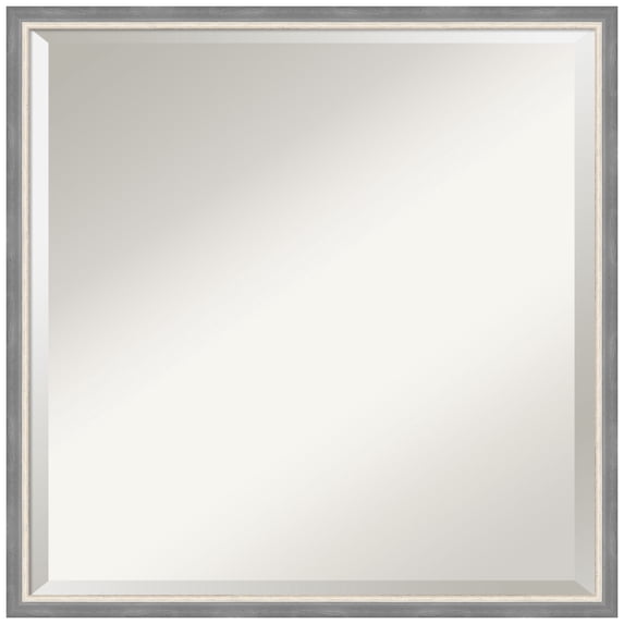Amanti Art Theo Grey Narrow Beveled Wood Bathroom Wall Mirror