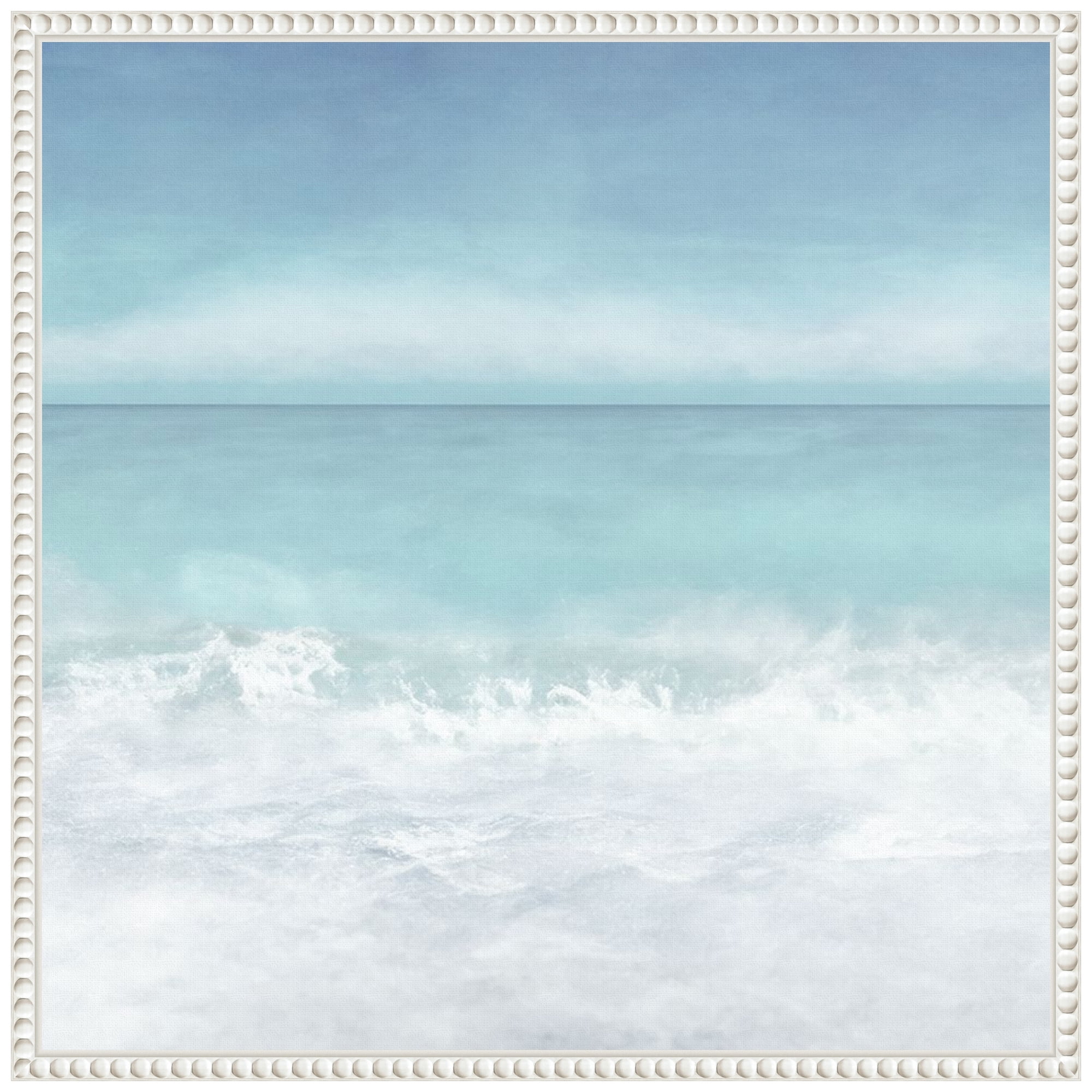 Tranquil Ocean Waves Coastal Canvas Art with White Frame