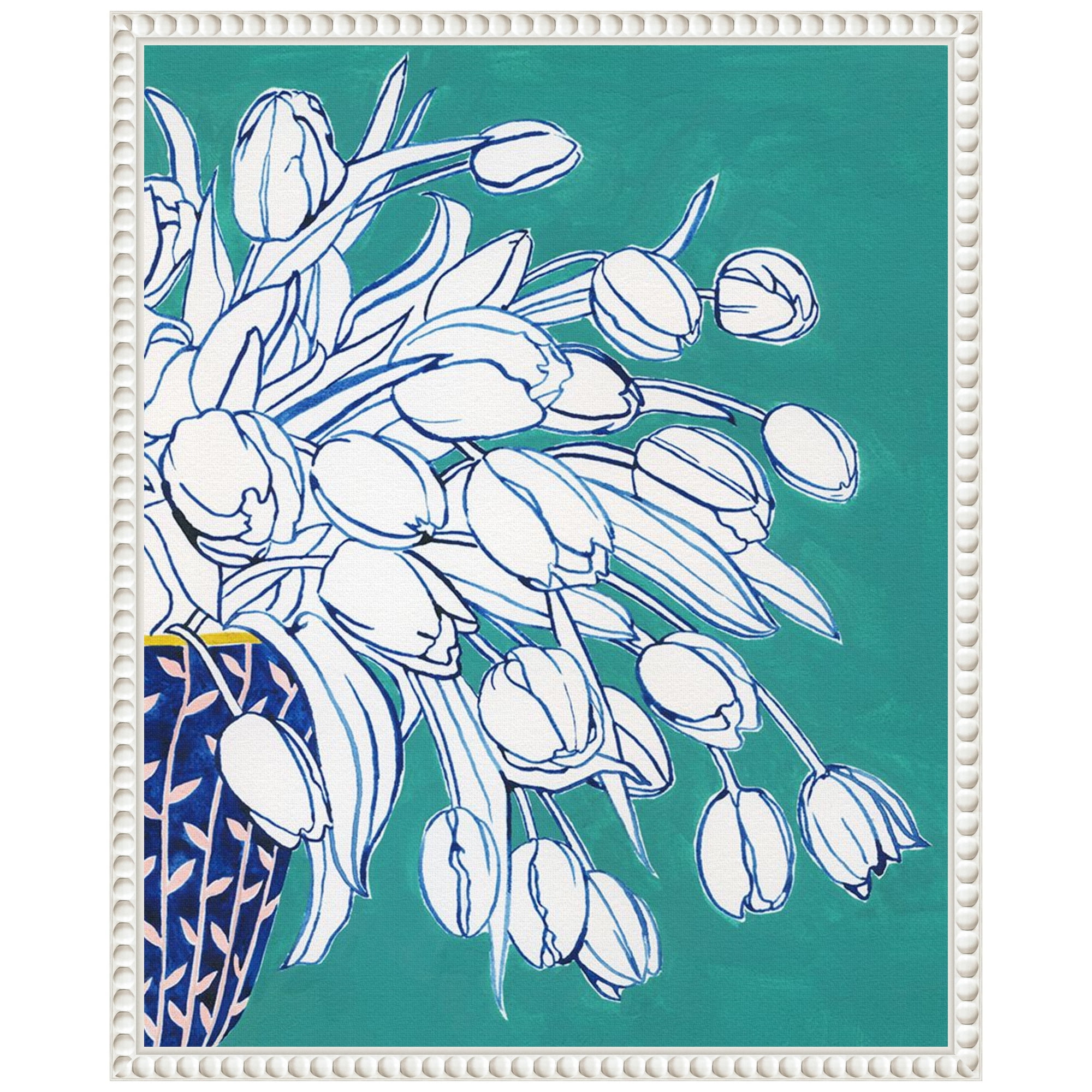 Turquoise Tulip Bouquet II White Floater Frame Canvas Print