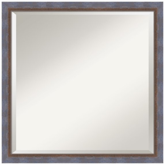 Amanti Art Two Tone Blue Copper Beveled Wood Bathroom Wall Mirror