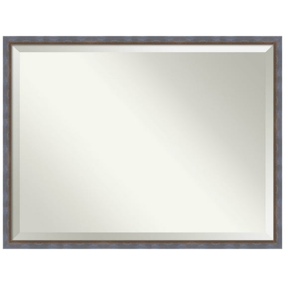 Amanti Art Two Tone Blue Copper Beveled Wood Bathroom Wall Mirror