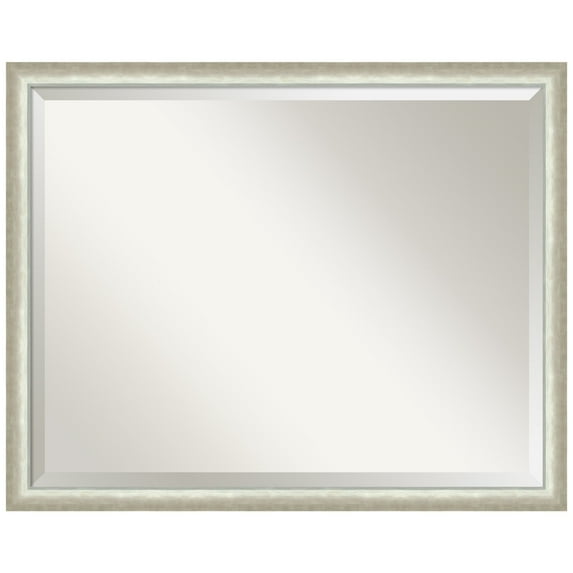 Amanti Art Two Tone Silver Beveled Wood Bathroom Wall Mirror