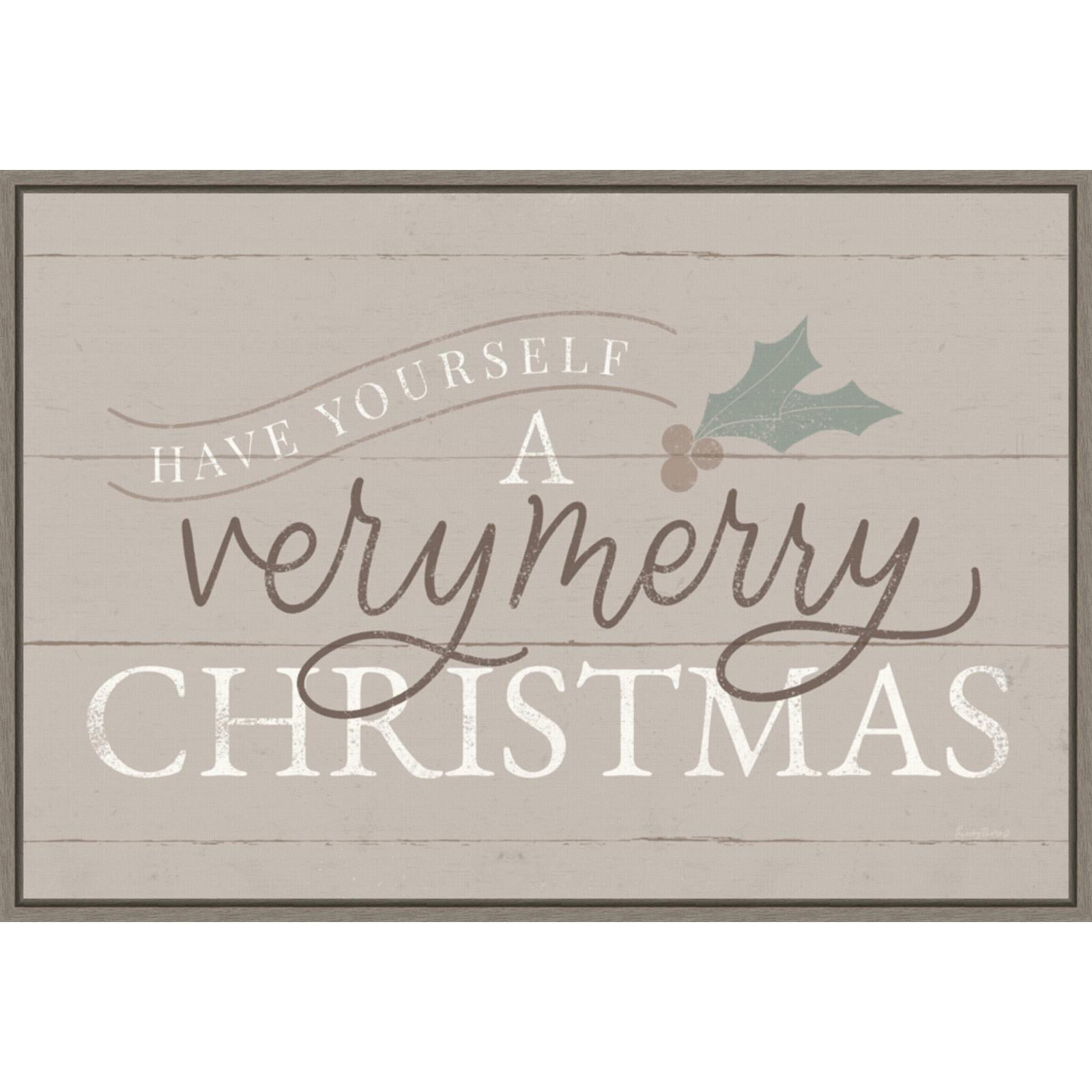 Vintage Christmas Neutral Framed Canvas Wall Art Print