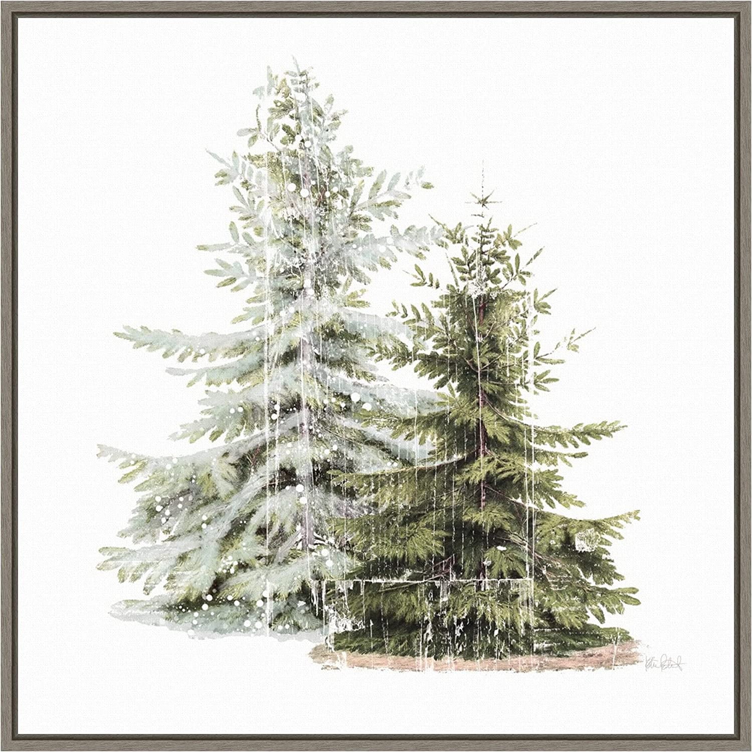 22" x 22" Gray Framed Vintage Holiday Trees Canvas Print