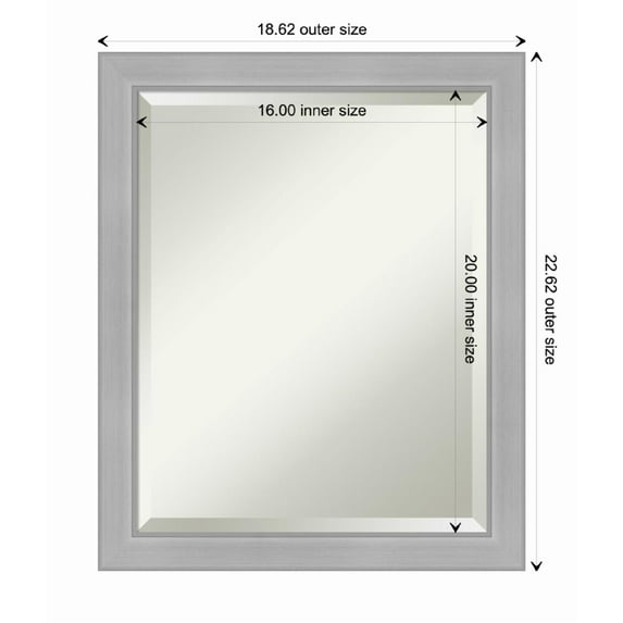 Amanti Art Vista Brushed Nickel Narrow Framed Wall Mirror - 18.62 x 22.62 in