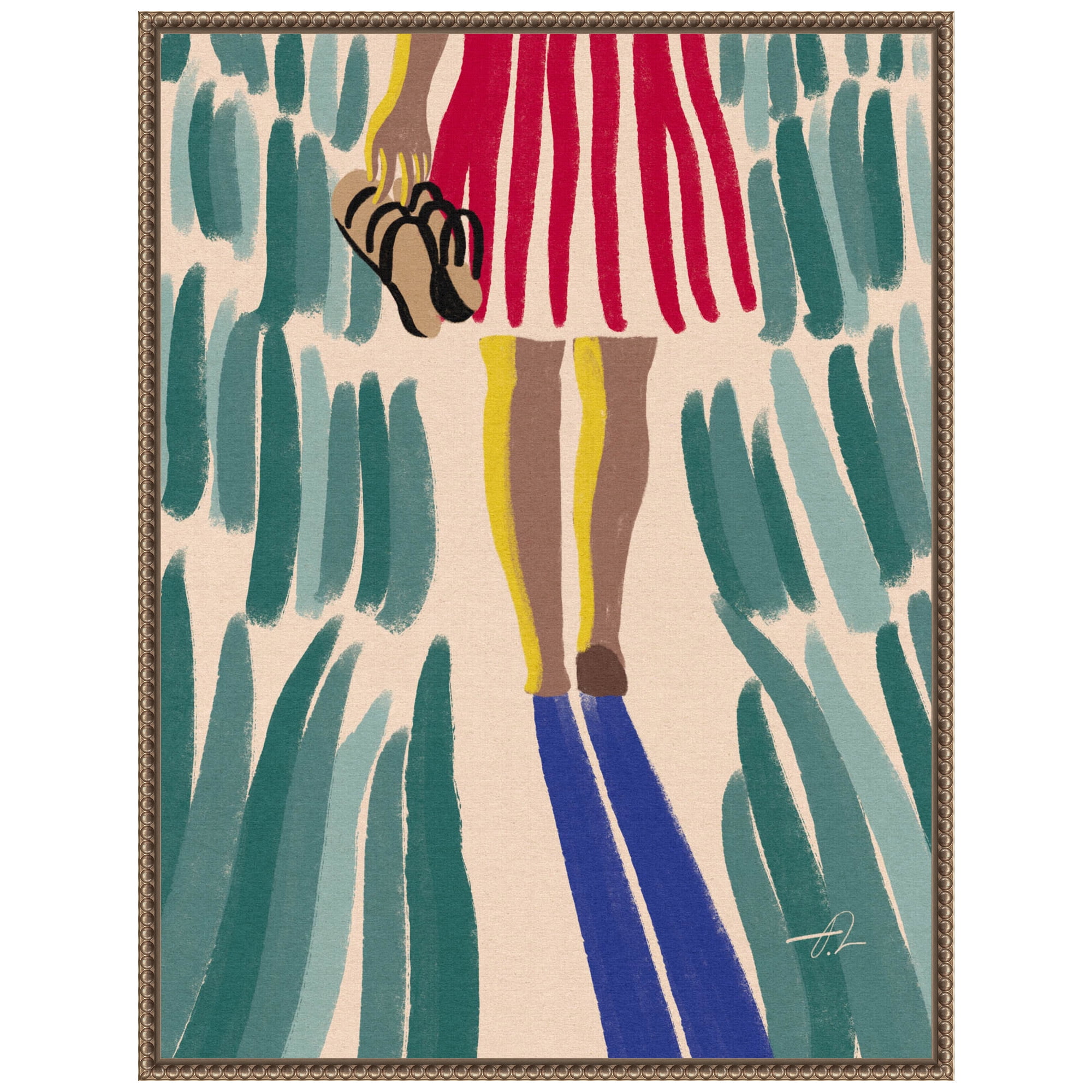 Walking Barefoot in Summer Grass Abstract Canvas Print with Bronze Frame