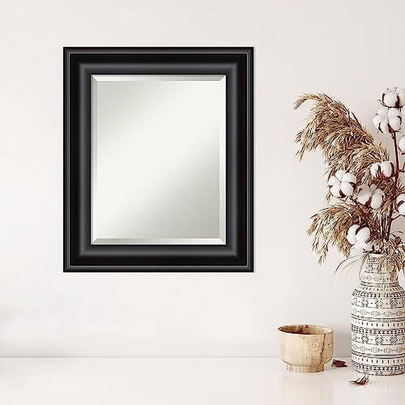 Amanti Art Wall Mirror, Grand Black Frame Mirror for Wall Decor or use as Bathroom Mirror for Over Sink (25.75 x 21.75 in.) Beveled Mirror, Black Mirror, Casual Mirror from WI, USA