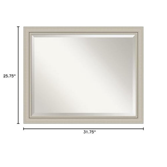 Amanti Art Wall Mirror, Romano Silver Narrow Wood Frame Mirror for Wall Decor or use as Bathroom Mirror for Over Sink (25.75 x 31.75 in.) Beveled Mirror, Silver Mirror, Casual Mirror from WI, USA