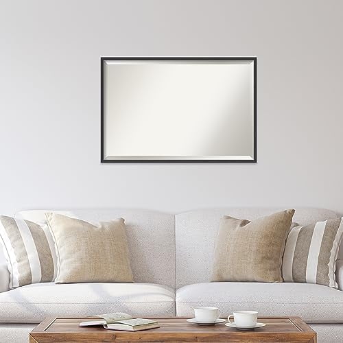 Amanti Art Wall Mirror, Stylish Black Narrow Wood Frame Mirror for Wall Decor or use as Bathroom Mirror for Over Sink (25.25 x 37.25 in.) Beveled Mirror, Black Mirror, Traditional Mirror