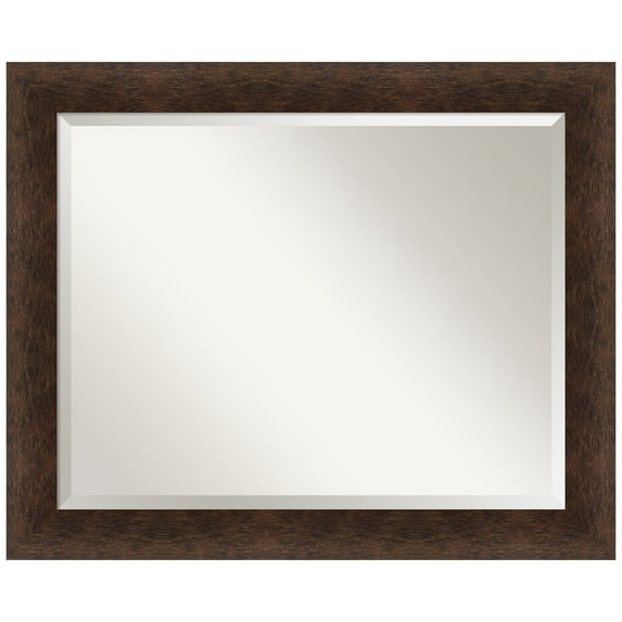 Amanti Art Warm Walnut Beveled Wood Bathroom Wall Mirror