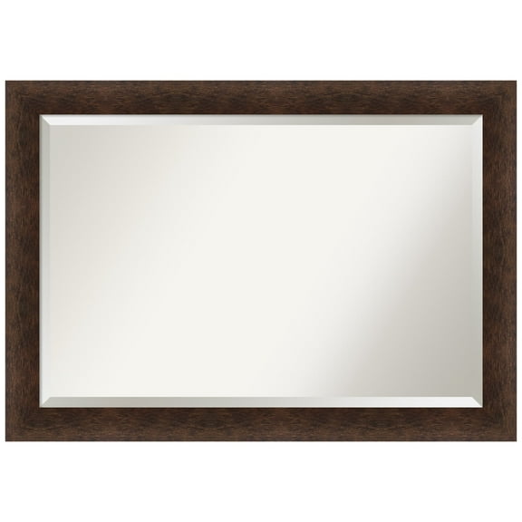 Amanti Art Warm Walnut Beveled Wood Bathroom Wall Mirror