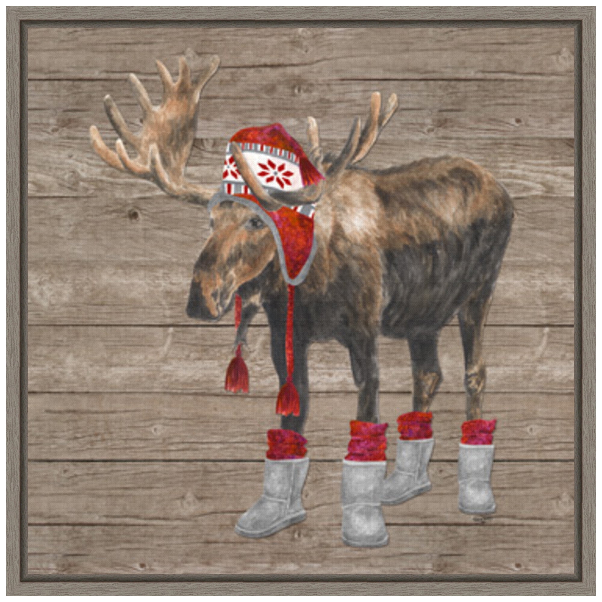 Warm in the Wilderness Moose Canvas Print with Sylvie Greywash Frame