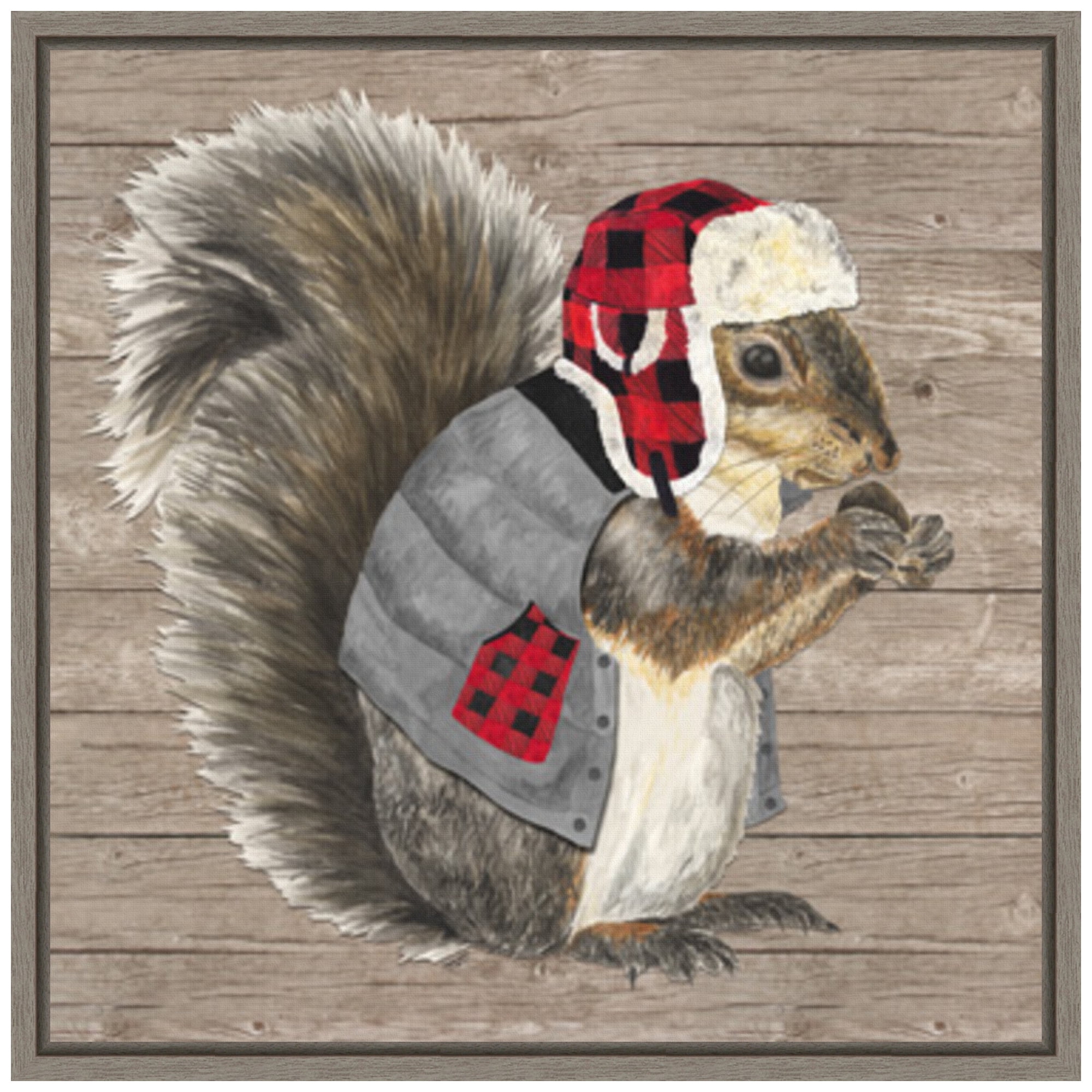 Warm in the Wilderness Squirrel Canvas Print with Sylvie Greywash Frame