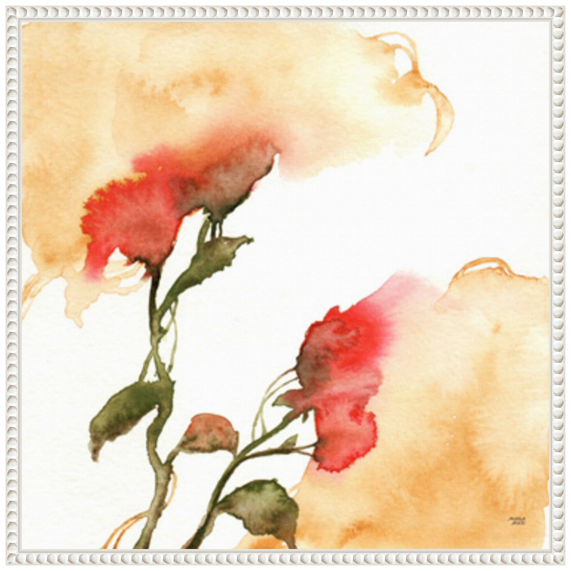 Watercolor Floral Yellow and Red II Canvas Print with White Frame