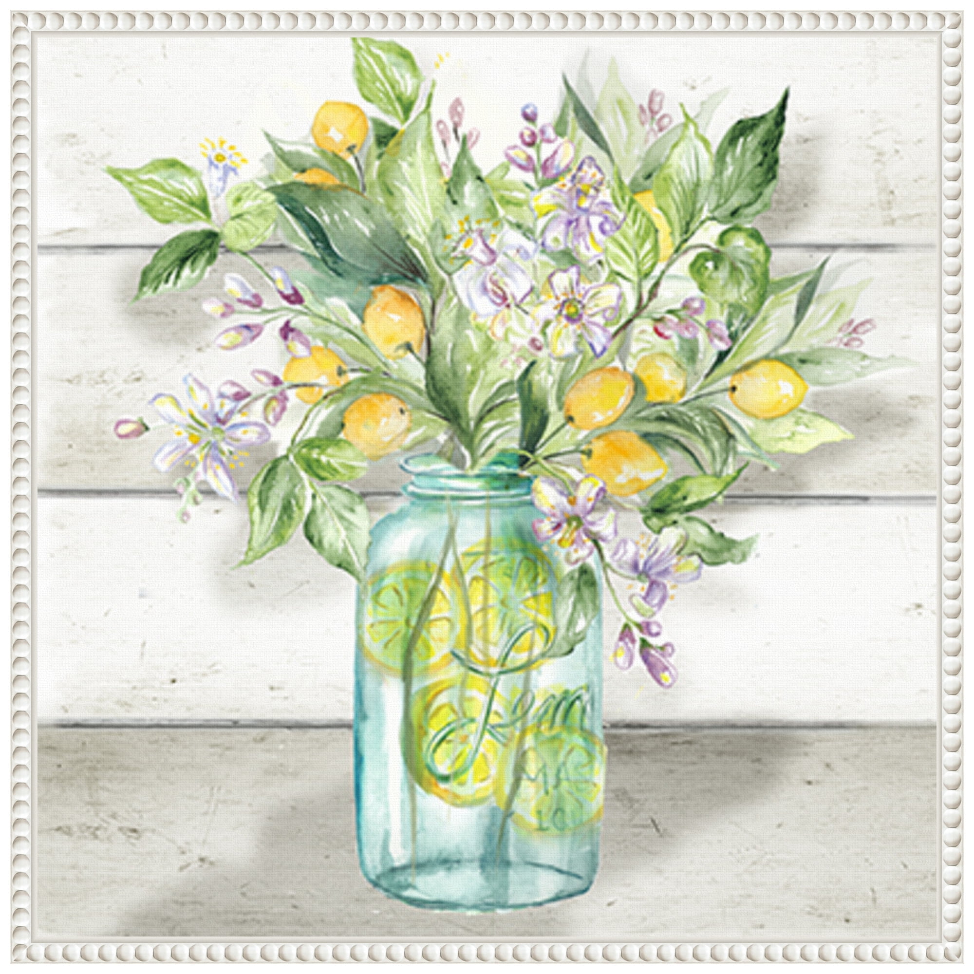 22" White Framed Watercolor Lemons in Mason Jar Canvas Print