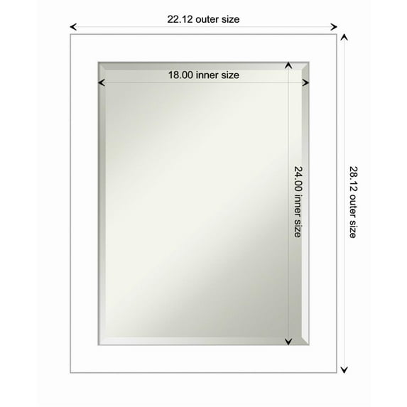 Amanti Art Wedge White Beveled Wood Wall Mirror 28.25 x 22.25 in.