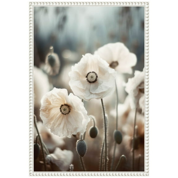 Amanti Art White Poppy Field No 1 Framed Canvas Wall Art Print