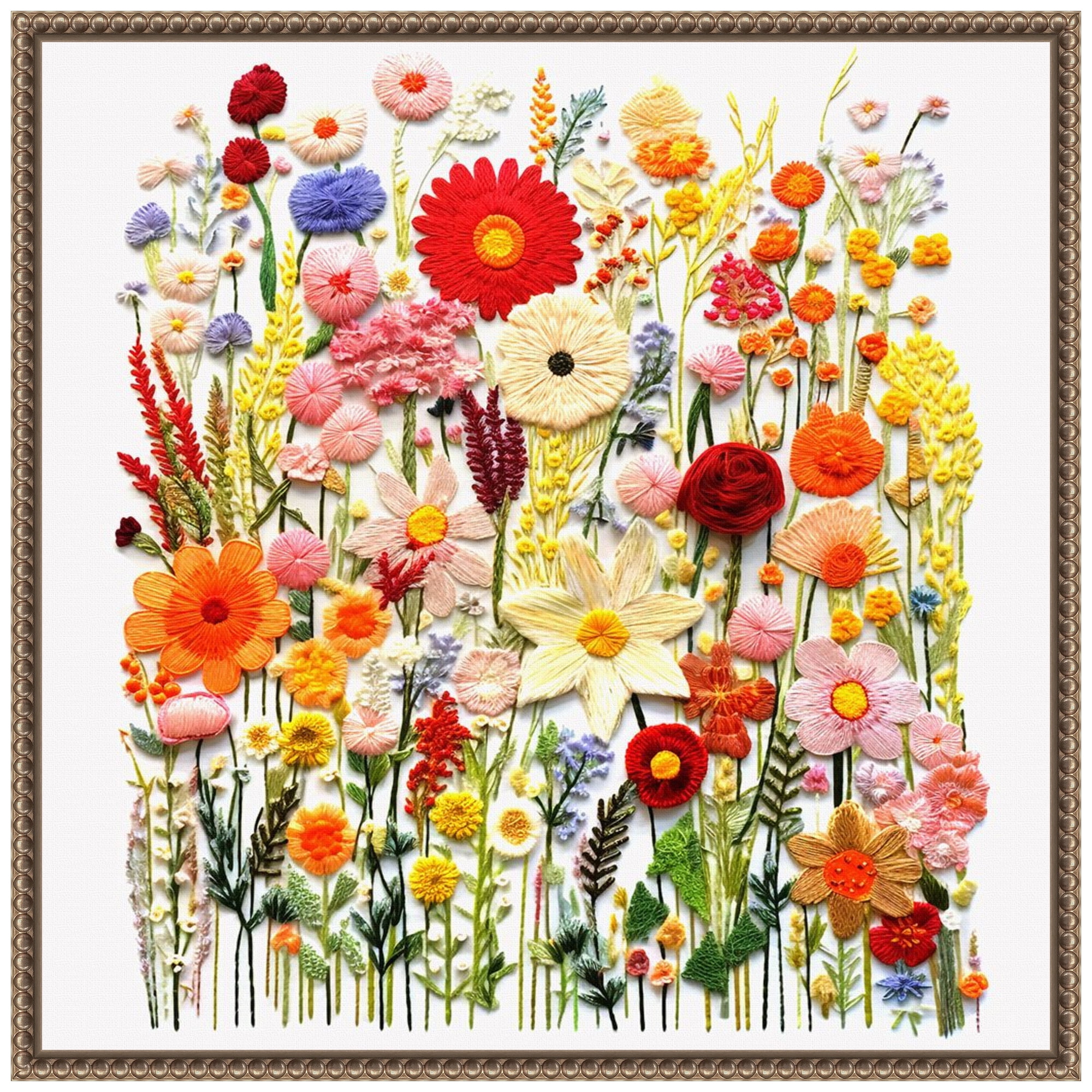 22"x22" Multicolor Botanical Canvas Print with Brown and Gold Frame