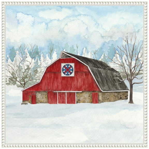 Amanti Art Winter Barn Quilt IV Framed Canvas Wall Art Print