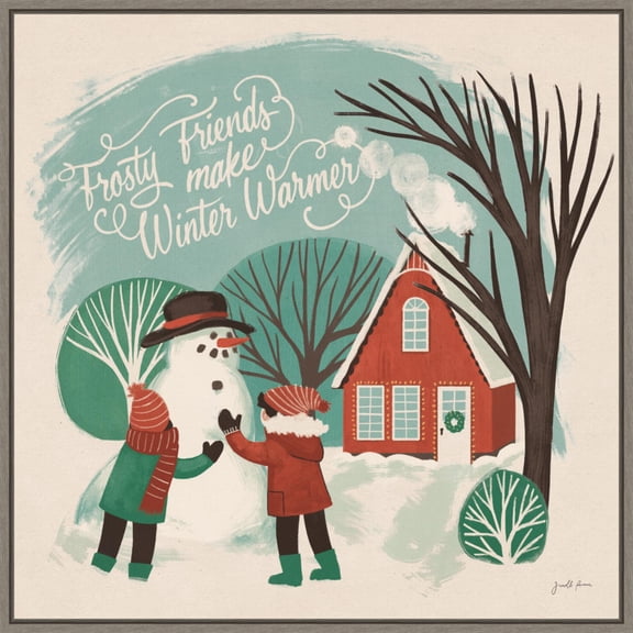 Amanti Art Winter Bliss III Snowman Framed Canvas Wall Art Print