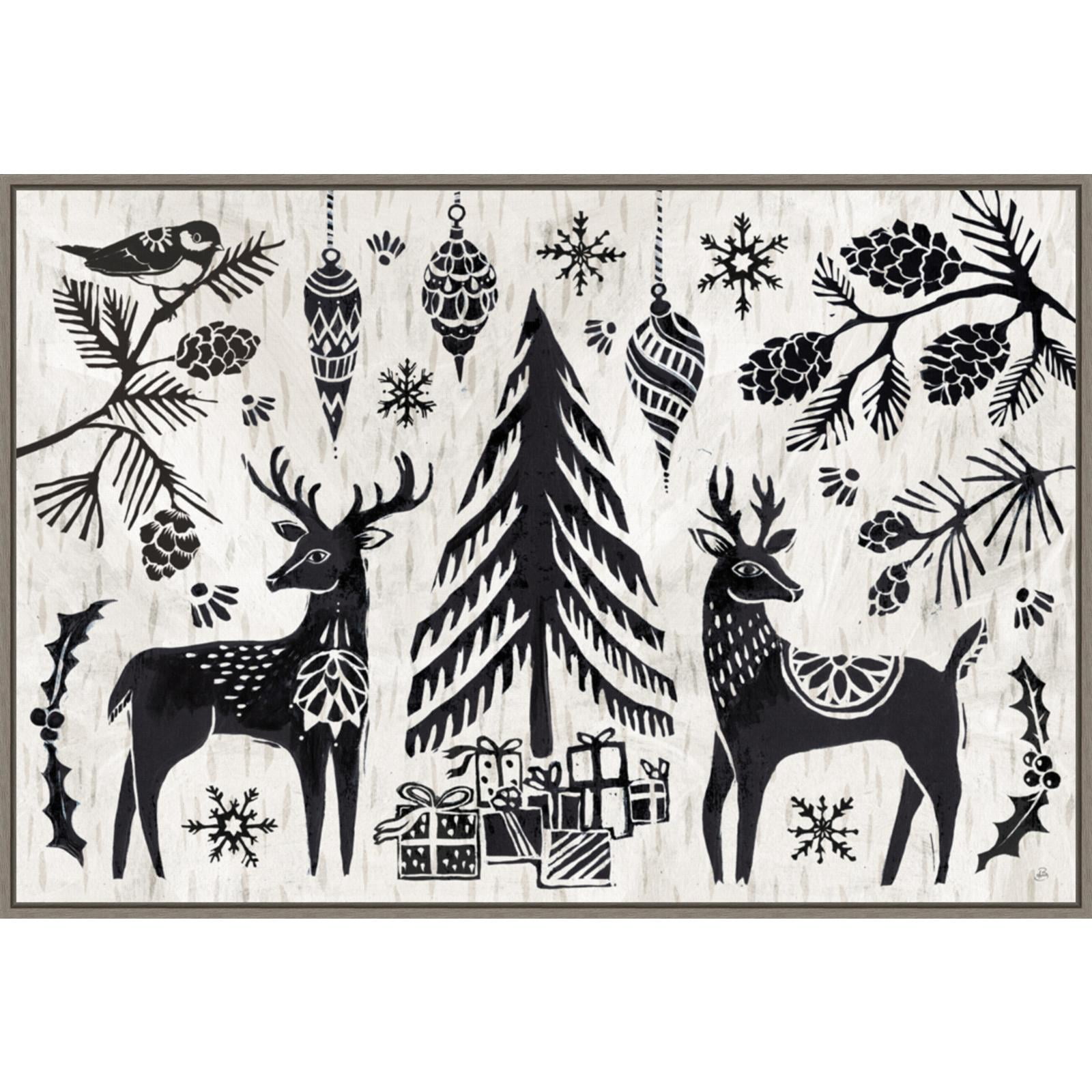 Large Black and White Christmas Framed Canvas Wall Art
