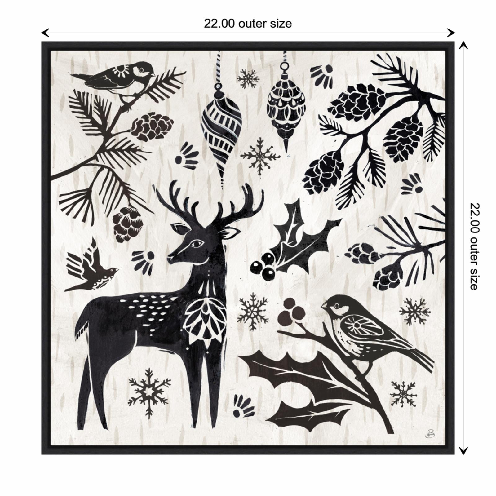 Black and White Christmas Framed Canvas Wall Art Print