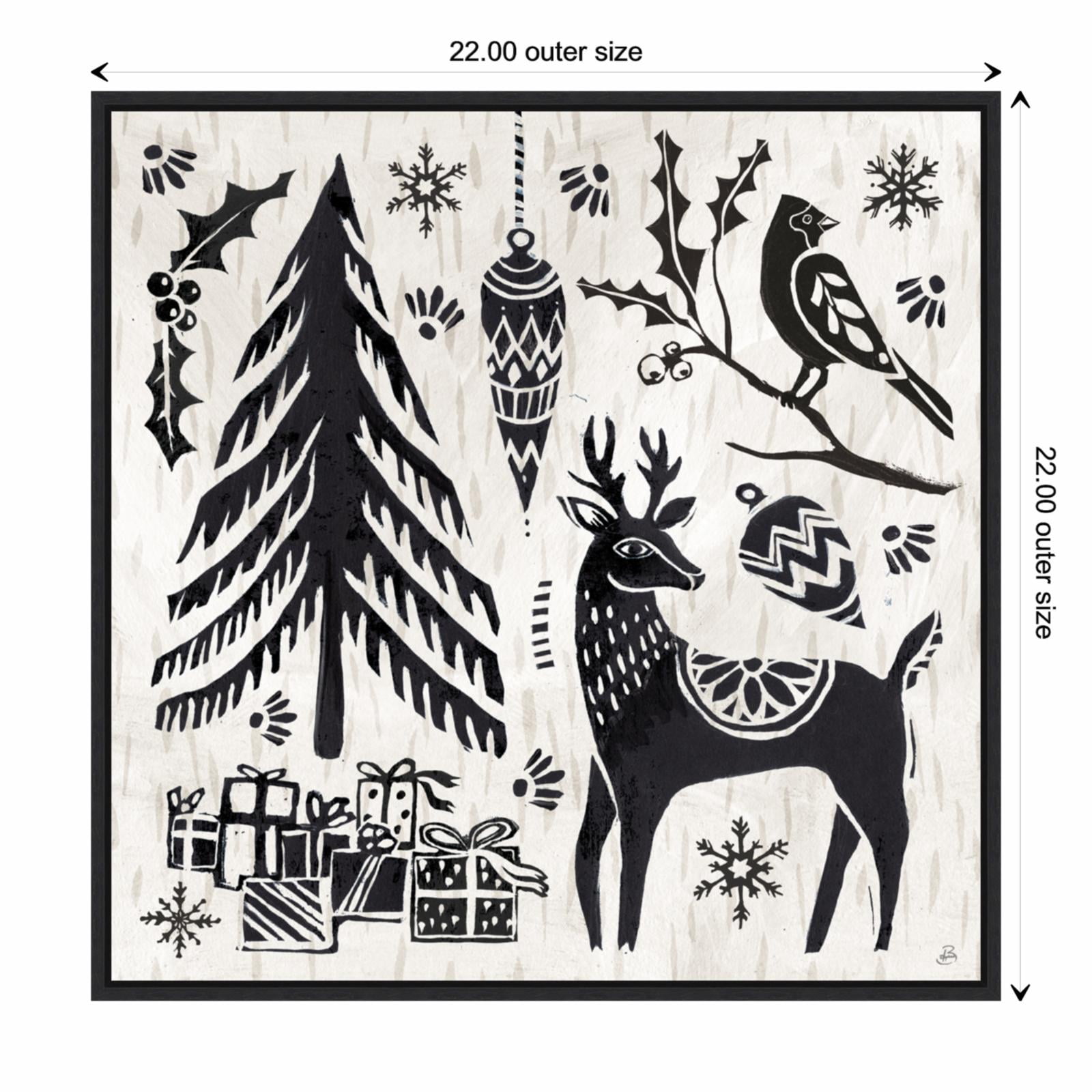 Black and White Framed Christmas Canvas Wall Art Print