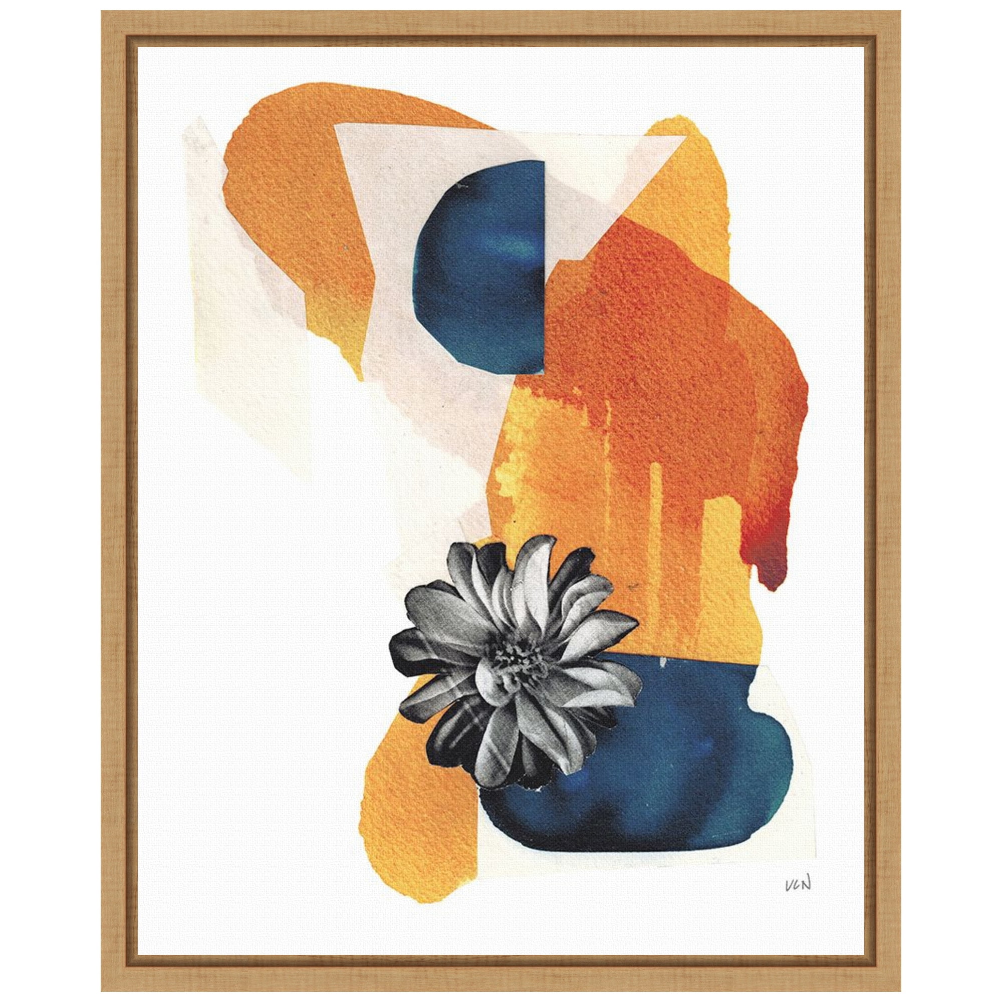 Lindsey Newman Abstract Orange and Blue Canvas Art with Maple Frame