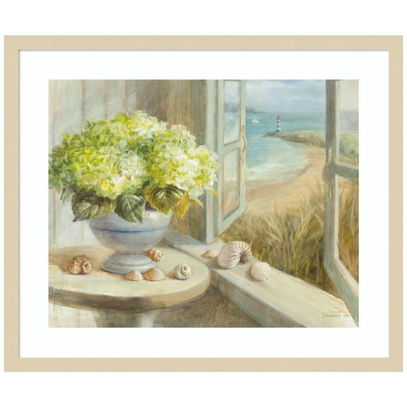 Amanti Art Yellow Coastal Hydrangea Wood Framed Wall Art Print