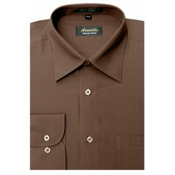 Amanti CL1001-22x34-35 Amanti Mens Wrinkle Free Solid Brown Dress Shirt - Brown-22 x 34-35