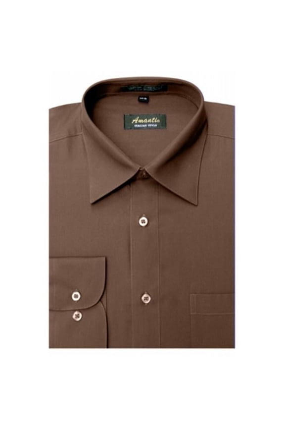 CL1001-22x34-35 Amanti Mens Wrinkle Free Solid Brown Dress Shirt - Brown-22 x 34-35