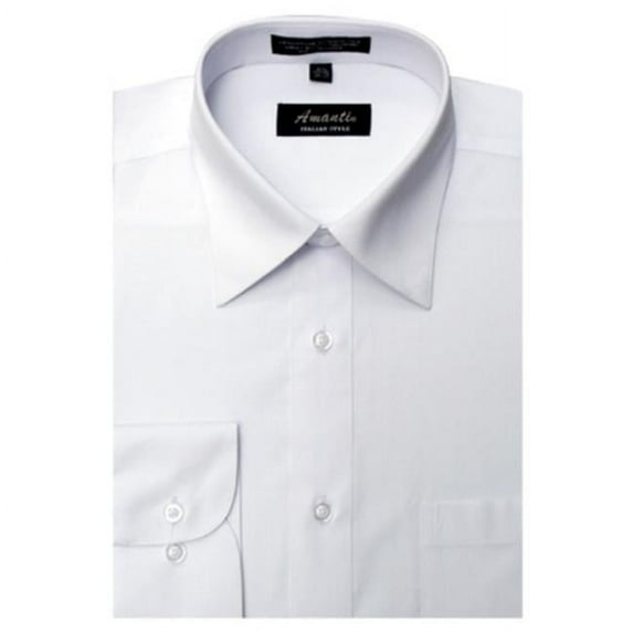 Amanti CL1003-20x36-37 Amanti Mens Wrinkle Free Solid White Dress Shirt - White-20 x 36-37