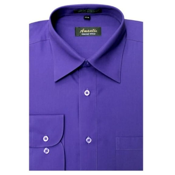 Amanti CL1005-18 1-2x36-37 Amanti Mens Wrinkle Free Solid Purple Dress Shirt - Purple-18 1-2 x 36-37