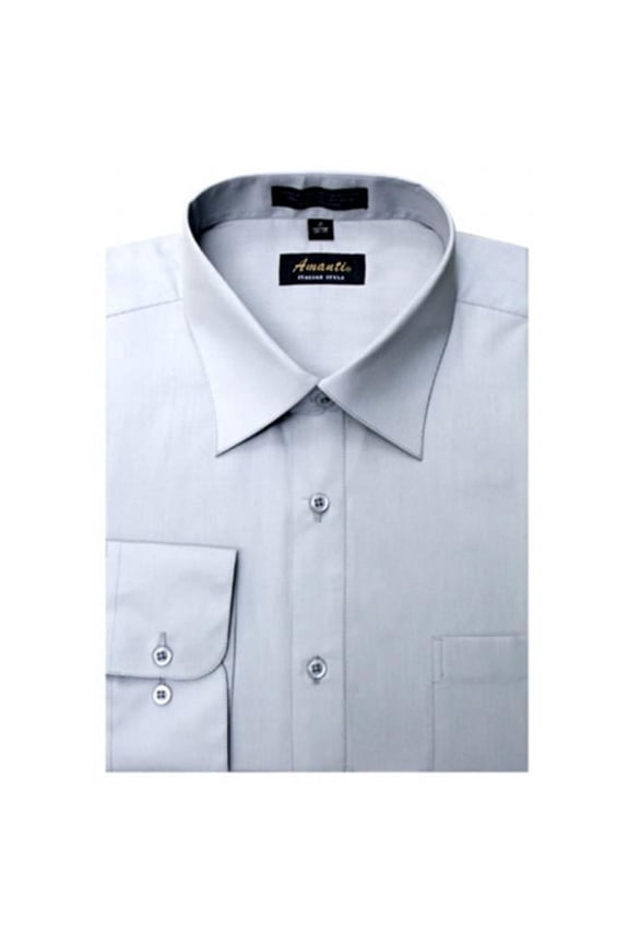 CL1010-16x34-35 Amanti Mens Wrinkle Free Silver Dress Shirt - Silver-16 x 34-35