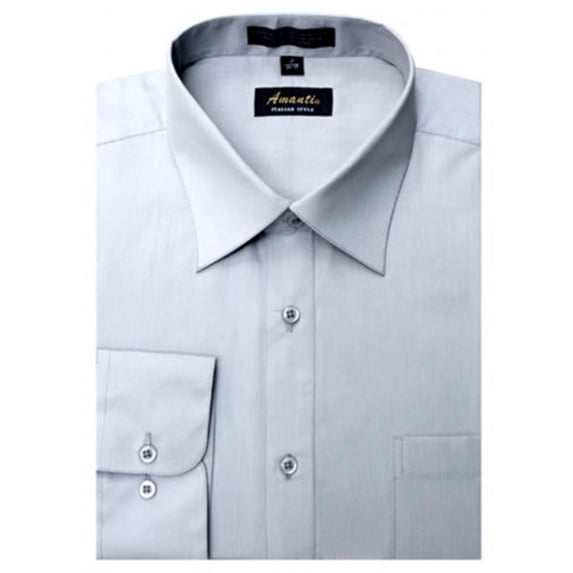 Amanti CL1010-17 1-2x32-33 Amanti Mens Wrinkle Free Silver Dress Shirt - Silver-17 1-2 x 32-33