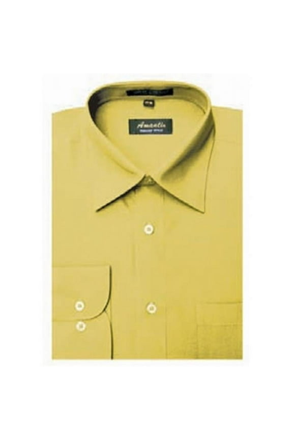 CL1019-22x36-37 Amanti Mens Wrinkle Free Mustard Dress Shirt - Mustard-22 x 36-37