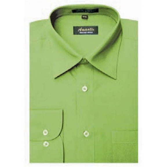 Amanti CL1021-14 1-2x32-33 Amanti Mens Wrinkle Free Apple Green Dress Shirt - Apple Green-14 1-2 x 32-33