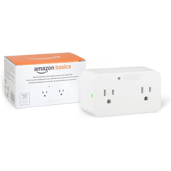 Amaon Dual Smart Plug with Motion Sensor and Night Light, Works with Alexa Only, Control from Anywhere, Automatic Control, 2.4 GH Wi-Fi, No Hub Required, 4.33 x 2.36 x 1.38 in, White