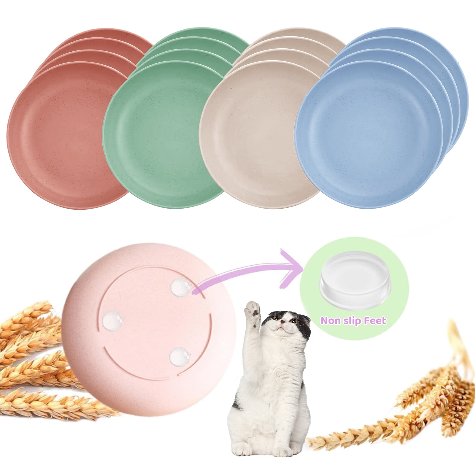 Amaopus 16 Pack Cat Food Bowls, Non-Slip Plastic Cat Dishes, 5.7" Shallow Whisker Fatigue Relief Cats Bowls Set for Multi-Cats Homes