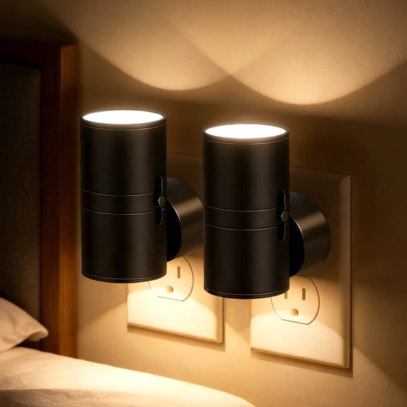 Amaopus 2 Pack LED Night Light Plug Into Wall, Soft White 3000K, 0-100LM Adjustable Brightness, Dusk to Dawn Sensor, Dimmable Night Lights for Kitchen, Hallway, Bedroom, Stairs