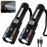 Amaopus 2 Pack Rechargeable Flashlights - Super Bright LED High Lumens Tactical Flash Light, 5 Modes Zoomable Linternas, Powerful Handheld Flashlights for Home Emergencies Camping Outdoor