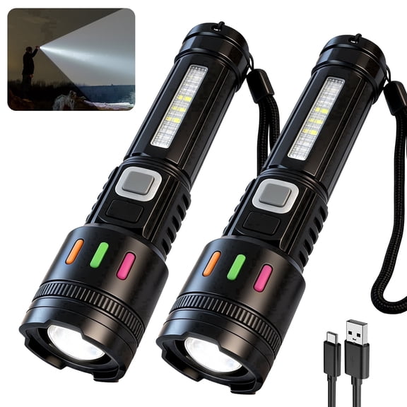 Amaopus 2 Pack Rechargeable Flashlights High Lumens- Super Bright LED Tactical Flash Light, 5 Modes Zoomable Linternas, Powerful Handheld Flashlights for Home Emergencies Camping Outdoor