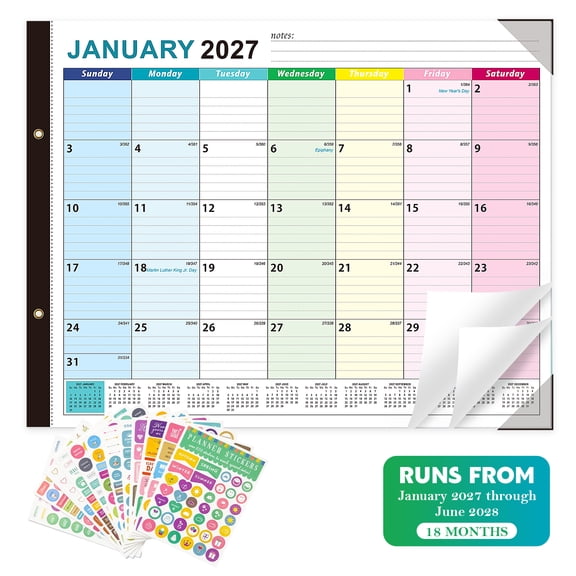 Amaopus 2027 Desk Calendar, 18 Months Desktop Calendar, 22" x 17" Large  Wall Calendar Runs from Jan. 2027 to Jun. 2028 with Stickers for Home School Office Desk Top Organizing
