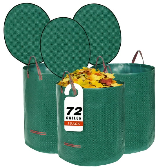 Amaopus 3 Pack 72 Gallons Reusable Yard Waste Bags with Lid, Extra Large Lawn Leaf Bags, Heavy Duty with 4 Handles Garden Waste Bags, Container for Clean Up Outdoor Debris Leaves Grass Clippings