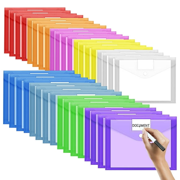 Amaopus 36 Pack Plastic File Folders with Snap Button Closure, Clear Document File Folders, A4 Letter Size for School, Home, Work, Office Organization, 9 Colors