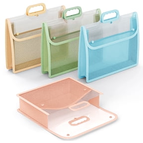 Amaopus 4 Pack Plastic Expanding File Folder with Handle, Portable Transparent Document Organizer for Letter/A4, Briefcase-Style Accordion Case, Mesh Pocket, Heavy Duty for Home, Office, School
