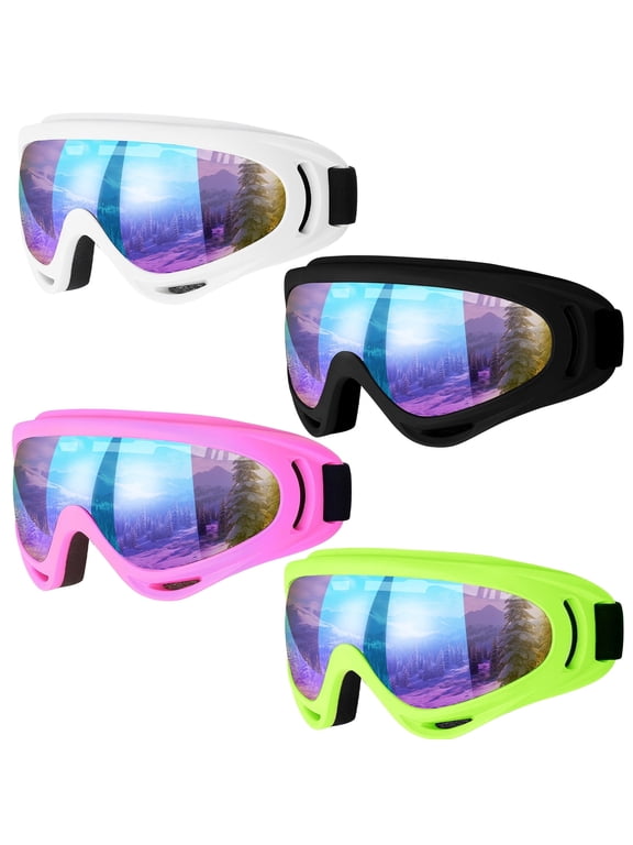 4-Pack Ski Goggles for Men Women Kids & Youth, UV400 Protection Snowboard Goggles, Anti Fog Snow Goggles for Skiing & Snowboarding