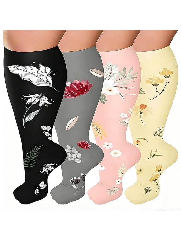 4 Pairs Plus Size Compression Socks, Wide Calf Compression Socks for Women and Men (XXL)