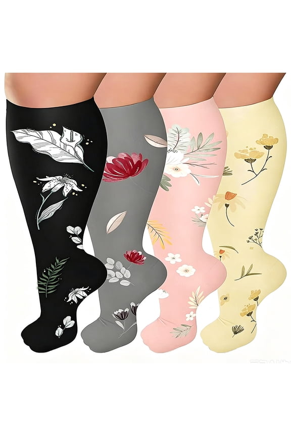 4 Pairs Plus Size Compression Socks, Wide Calf Compression Socks for Women and Men (XXL)