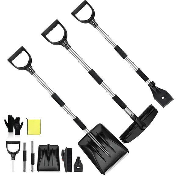 Amaopus 49" Ice Scraper and Snow Shovel Kit, Extendable Snow Brush with 360 Rotating Brush, Effortless Ice Removal Shovel for Cars Truck, SUV, Vehicles Snow Shovel for Labor